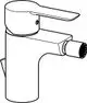 Einhebelmischer für ein Bidet mit Auslauf. Die Armatur hat eine chromfarbene Oberfläche und einen seitlichen Hebel für die Temperatur- und Strahlregulierung. Marke: HANSA.